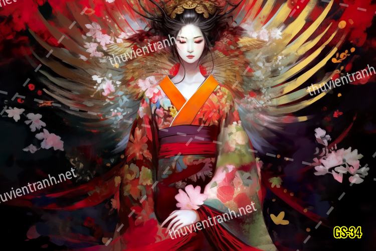 Tranh dán tường hoa cô gái Geisha Nhật Bản-GS-34 - Tranh tường chất lượng cao